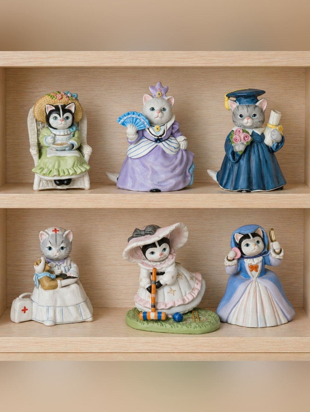 🐱 Kitty Cucumber by Schmid – Vintage Cat Figurines Lot of 6 | Collectible Shelf